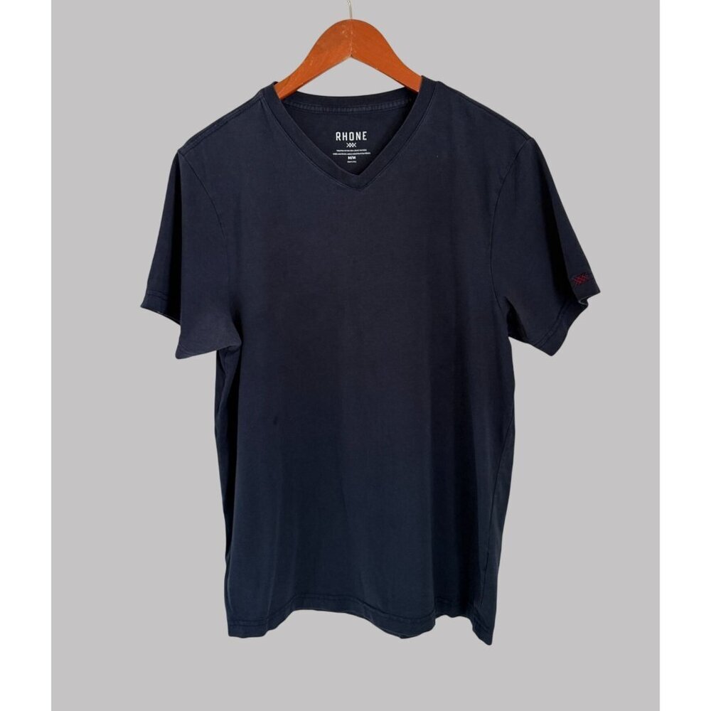 Rhone Mens Blue V-Neck Short Sleeve T-Shirt In M Cotton Blend USA Made